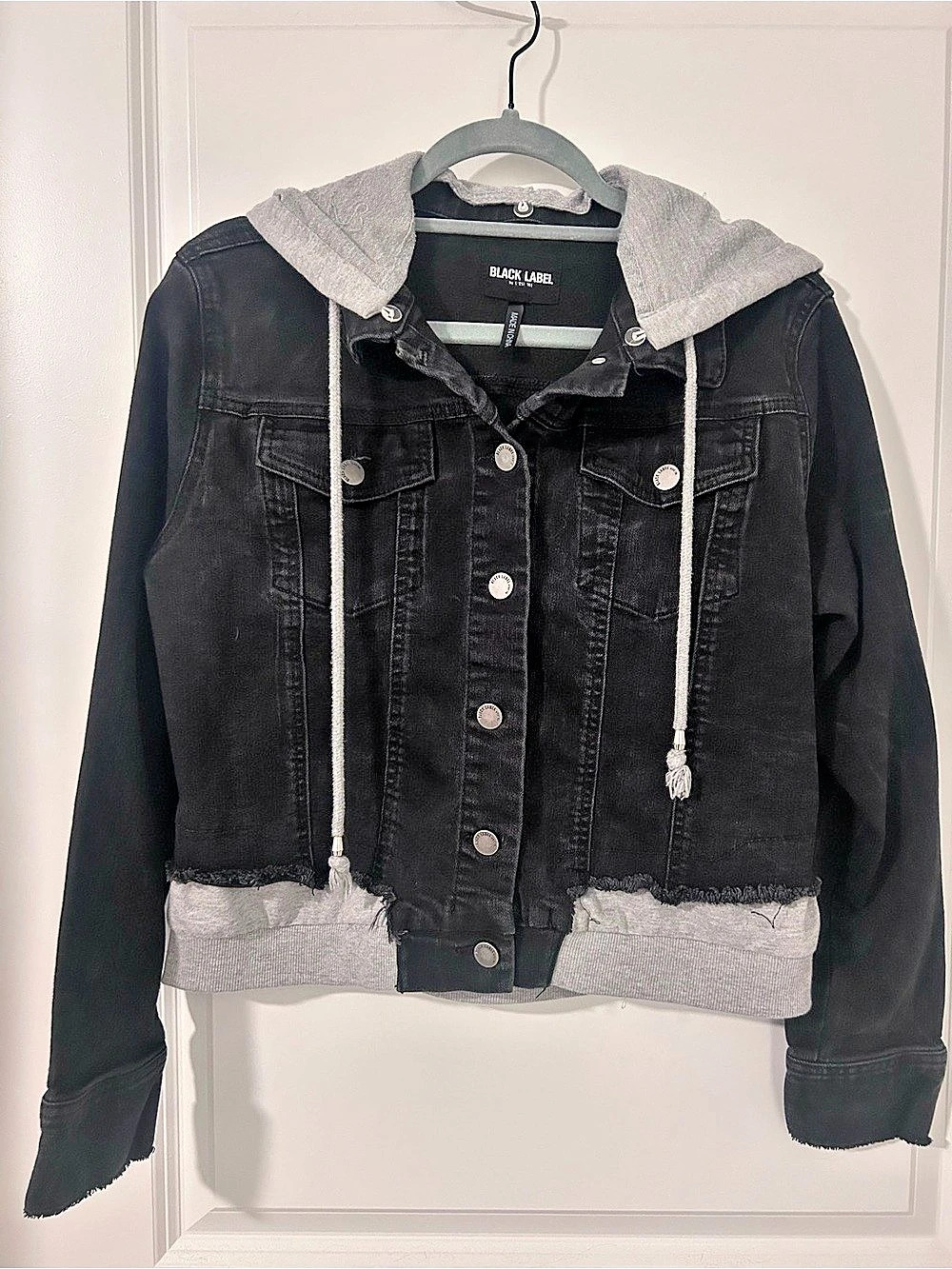 Black Label by CST Los Angeles Hooded Black Denim Jacket Size Medium